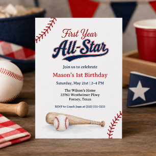 Baseball-Foto zum ersten Geburtstag Einladung