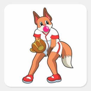 Baseball-Fox mit Baseball-Handschuh Quadratischer Aufkleber