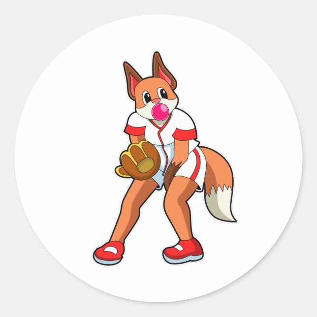 Baseball-Fox mit Baseball-Handschuh Runder Aufkleber (Vorderseite)