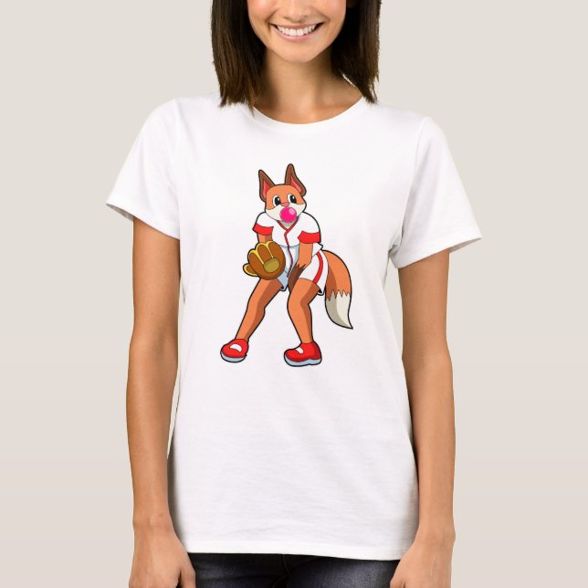 Baseball-Fox mit Baseball-Handschuh T-Shirt (Vorderseite)