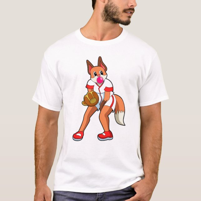 Baseball-Fox mit Baseball-Handschuh T-Shirt (Vorderseite)