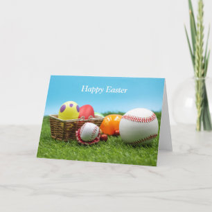 Baseball Frohe Ostern mit Ei im Korb auf grünem Karte