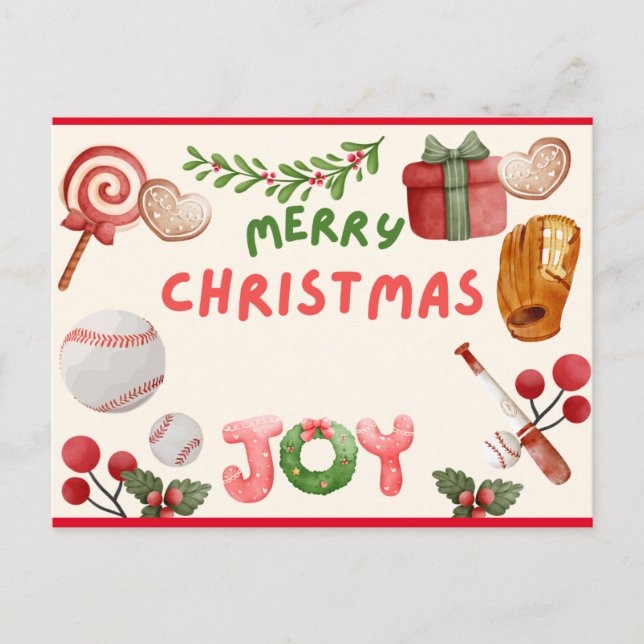 Baseball Frohe Weihnachten mit Ball Aquarell Postkarte (Vorderseite)