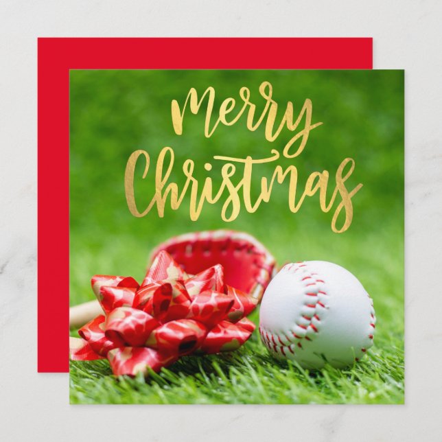 Baseball Frohe Weihnachten mit Ball auf grün (Vorne/Hinten)