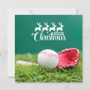 Baseball Frohe Weihnachten mit Geschenken auf grün Karte
