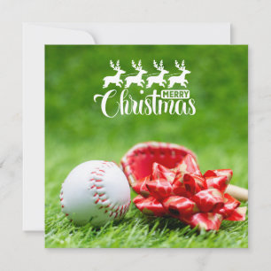Baseball Frohe Weihnachten mit Geschenken auf grün Karte