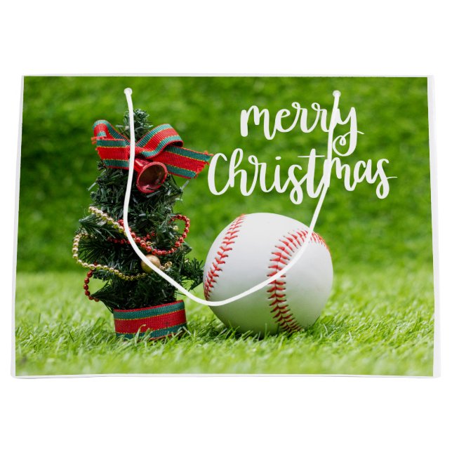 Baseball Frohe Weihnachten mit Weihnachtsbaum Große Geschenktüte (Vorderseite)