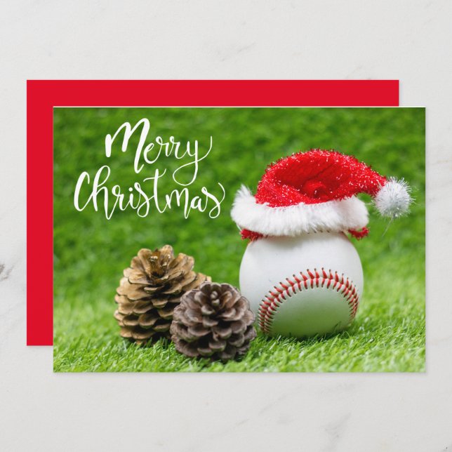 Baseball Frohe Weihnachten mit Weihnachtsmannmütze (Vorne/Hinten)