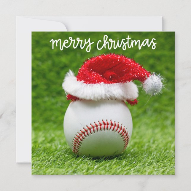 Baseball Frohe Weihnachten mit Weihnachtsmannmütze Karte (Vorderseite)