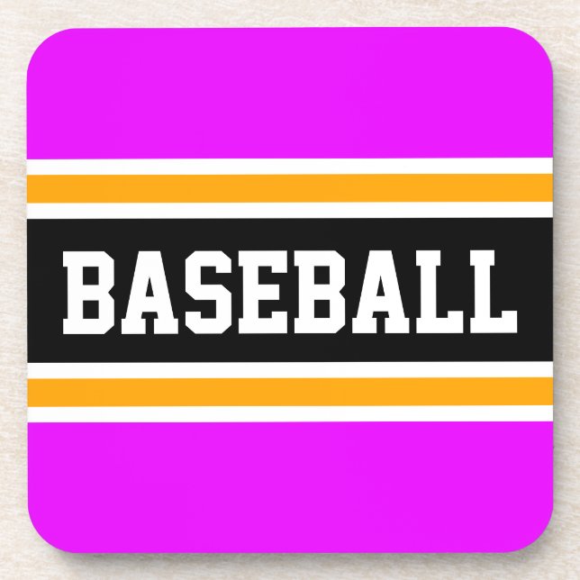 BASEBALL Fun Athletic Pink Yellow Black Stripes Getränkeuntersetzer (Vorderseite)