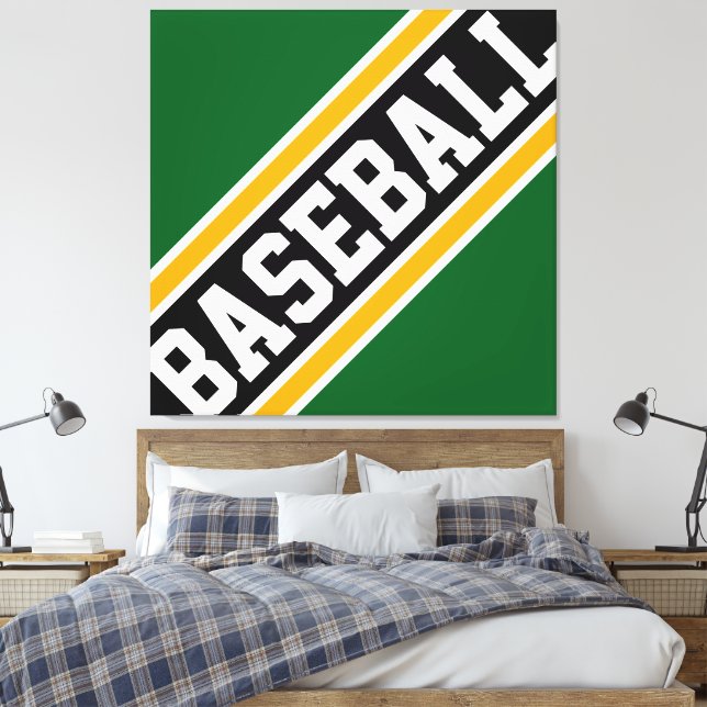 BASEBALL Fun Dynamic Green Black Yellow Stripes Leinwanddruck (Insitu (Schlafzimmer))