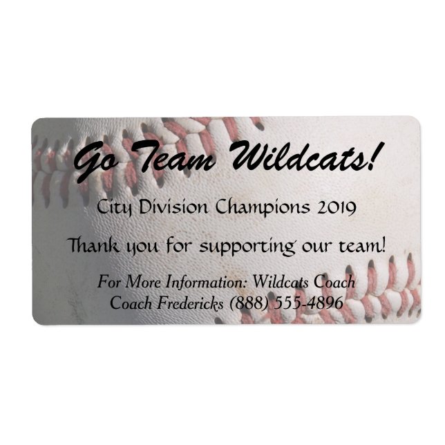 Baseball Fundraiser Flaschenetiketten (Vorne)