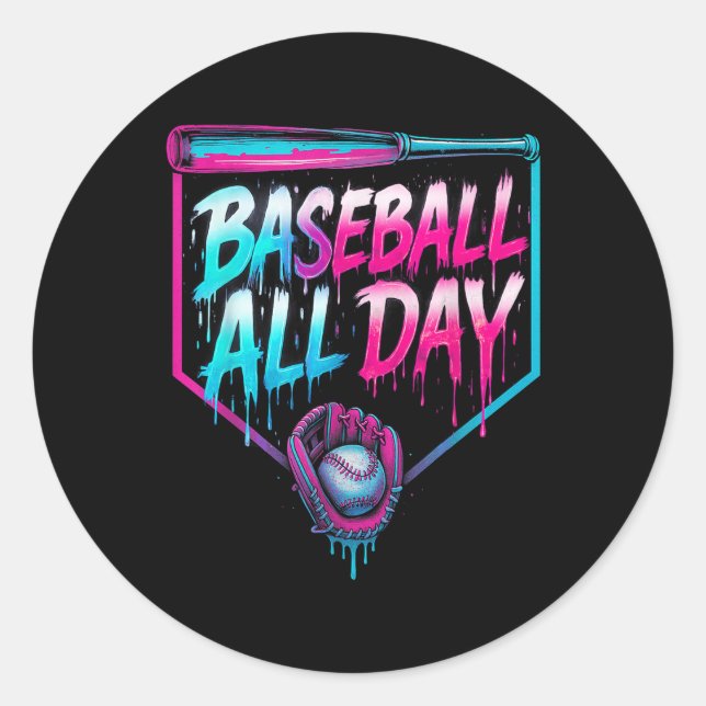 Baseball-Ganztagseis-Zuhause Runder Aufkleber (Vorderseite)