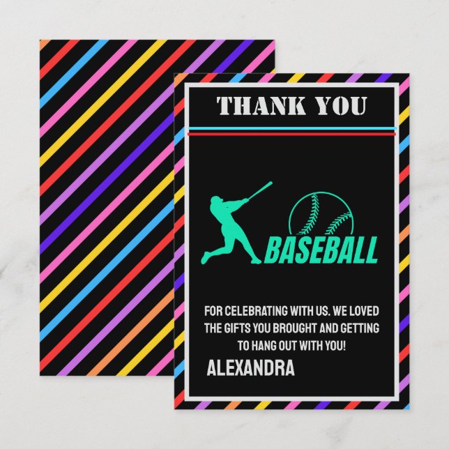 Baseball-Geburtstagsfeier, Baseball Mädchen Spiele Dankeskarte (Vorne/Hinten)