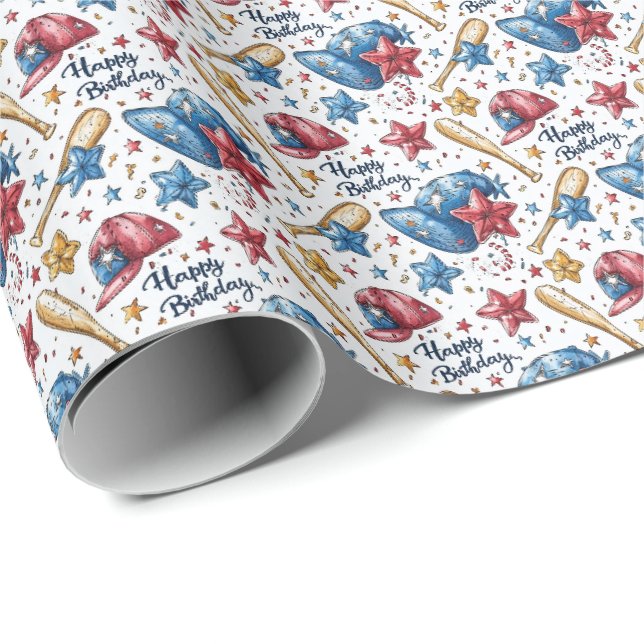 Baseball Geburtstagsgeschenk Wrap Boy Wrapping Pap Geschenkpapier (Rolleneckpunkt)