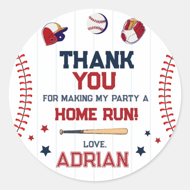 Baseball Gefallen danke Ihnen Geburtstag Runder Aufkleber (Vorderseite)