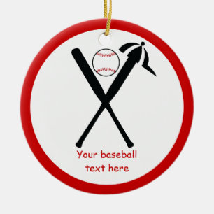 Baseball gekreuzte Fledermäuse und Kappe schwarz,  Keramik Ornament