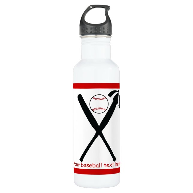 Baseball gekreuzte Fledermäuse und Kappe schwarz,  Trinkflasche (Vorderseite)