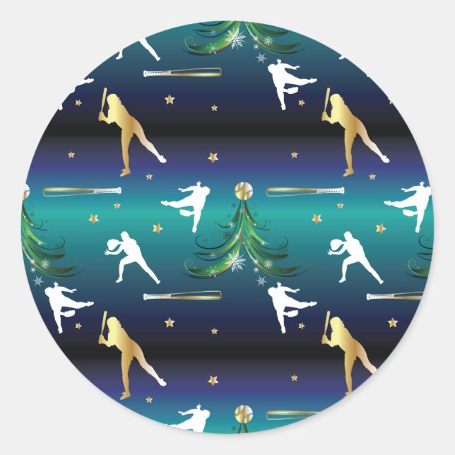 Baseball Girls Softball Weihnachten Runder Aufkleber (Vorderseite)