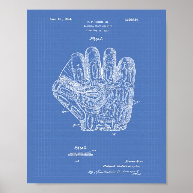 Baseball Glove 1924 Patentart - Blueprint Poster (Vorne)