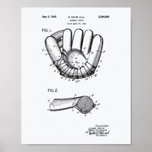 Baseball Glove 1942 Patent Art Weißbuch Poster