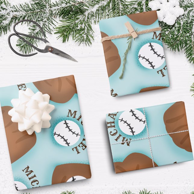 Baseball Glove Ball & Boy Name Muster Sport Thema Geschenkpapier Set (Von Creator hochgeladen)