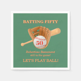 Baseball Glove Batting Fifty Men's 50th Birthday Serviette
