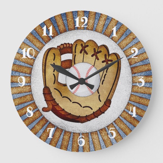 Baseball Glove Wall Clock Sports Baseball Player Große Wanduhr (Vorderseite)