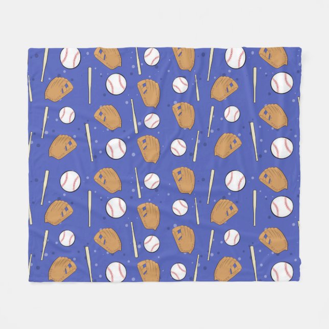 Baseball - Gloves, Balls & Bats on Blue Background Fleecedecke (Vorderseite (Horizontal))