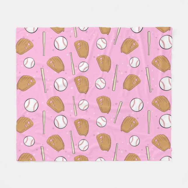 Baseball - Gloves, Balls & Bats on Pink Background Fleecedecke (Vorderseite (Horizontal))