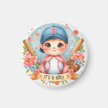 Baseball Glück Baby Mädchen Ankündigung Blumen Bab