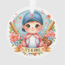 Baseball Glück Baby Mädchen Ankündigung Blumen Bab