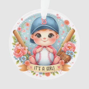 Baseball Glück Baby Mädchen Ankündigung Blumen Bab Ornament