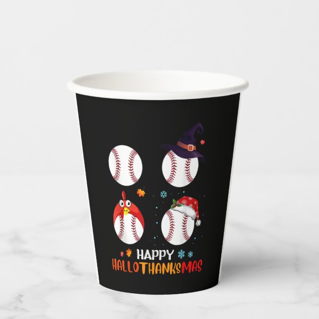 Baseball Halloween And Merry Christmas Happy Pappbecher (Vorderseite)