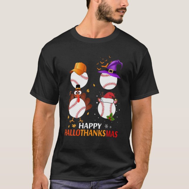 Baseball Halloween und fröhliches Weihnachtsfest H T-Shirt (Vorderseite)