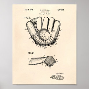 Baseball-Handschuh Patentkunst 1942 Alte Zeichnung Poster