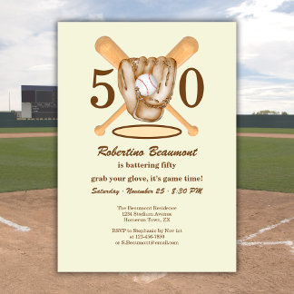 Baseball-Handschuh-Schläger-Themen-Männer-50. Gebu Einladung