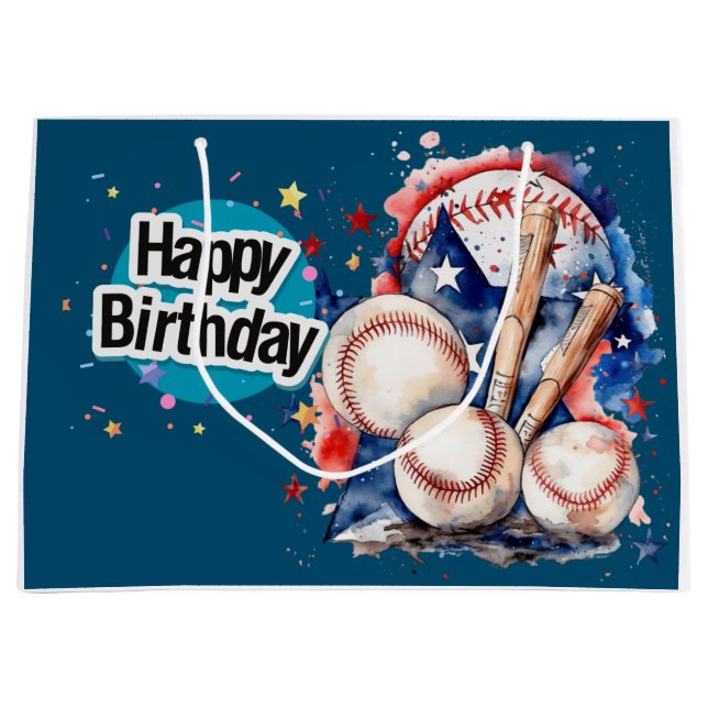 Baseball Happy Birthday Große Geschenktüte (Vorderseite)