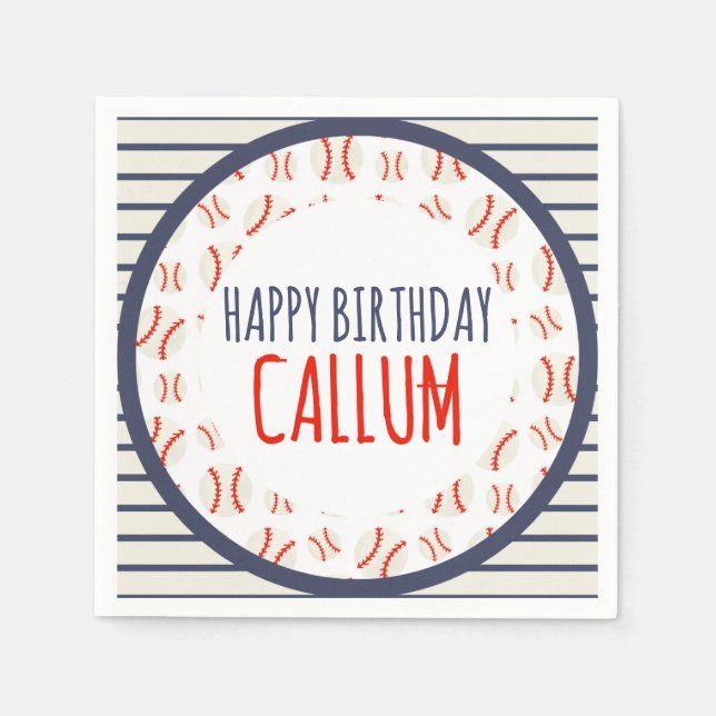 Baseball Happy Birthday Paper Napkin Serviette (Vorderseite)