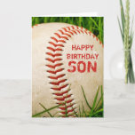 Baseball Happy Birthday Son Card Karte<br><div class="desc">Ein Baseball im großen Sommergras mit den Worten Happy Birthday Son! Ideal für Ihren Lieblings-Fan-Sohn und völlig anpassbar für Sie,  um Ihre persönlichen Wünsche zu erfüllen!</div>