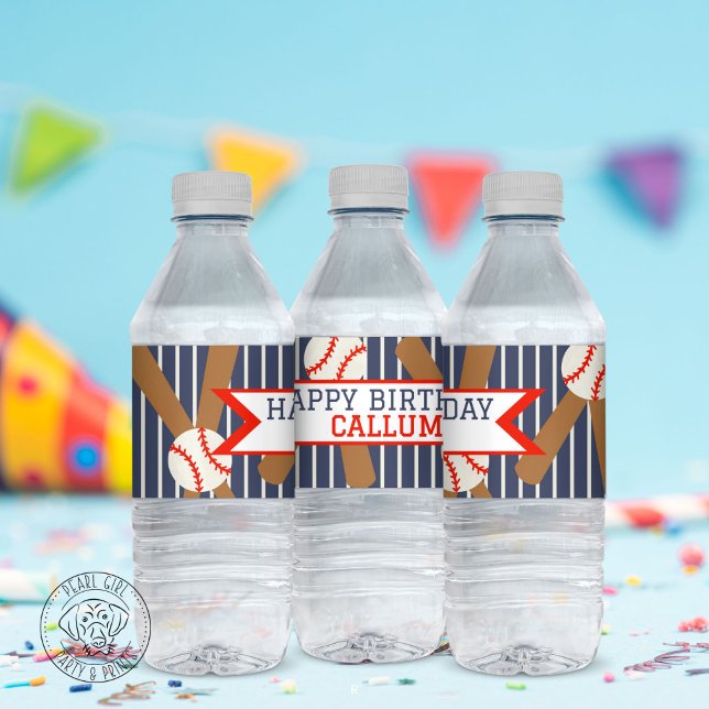 Baseball Happy Birthday Water Bottle Label Wasserflaschenetikett (Von Creator hochgeladen)