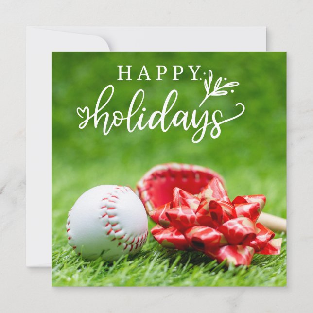 Baseball Happy Holidays mit Ballschläger und Hands Karte (Vorderseite)