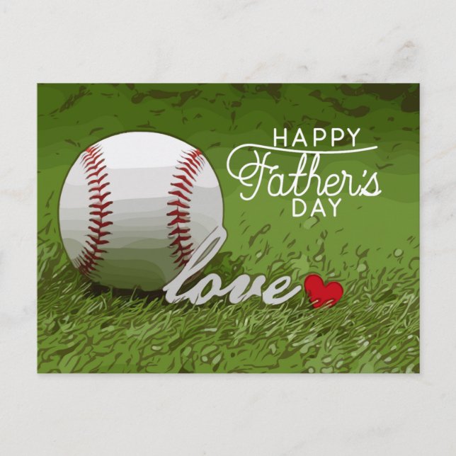Baseball Happy Vatertag auf Grün mit Liebe Postkarte (Vorderseite)