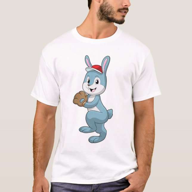 Baseball-Hase mit Baseball-Handschuh T-Shirt (Vorderseite)