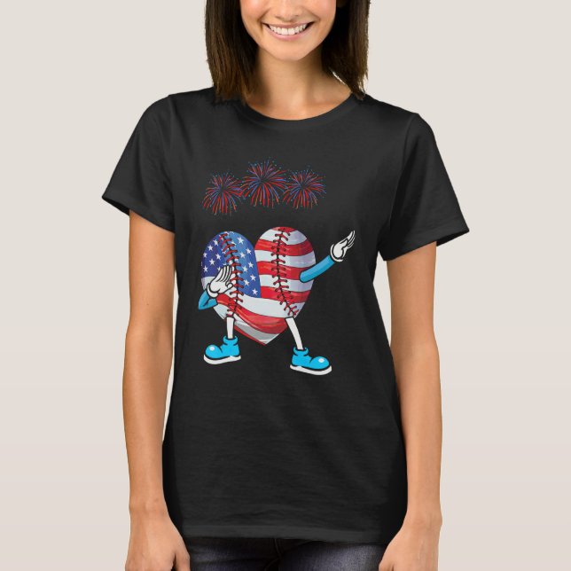 Baseball Heart American Flag Heart 4th of July Sof T-Shirt (Vorderseite)