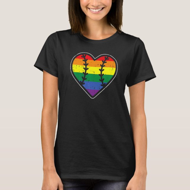 Baseball Heart Sport LGBTQ Rainbow Flag Gay Pride  T-Shirt (Vorderseite)