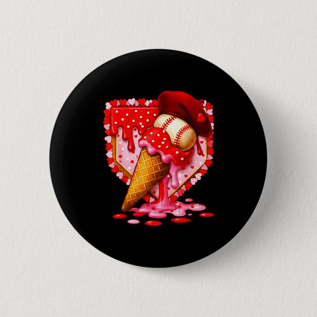 Baseball Heart Valentine Baseball Ice Cream Drip B Button (Vorderseite)