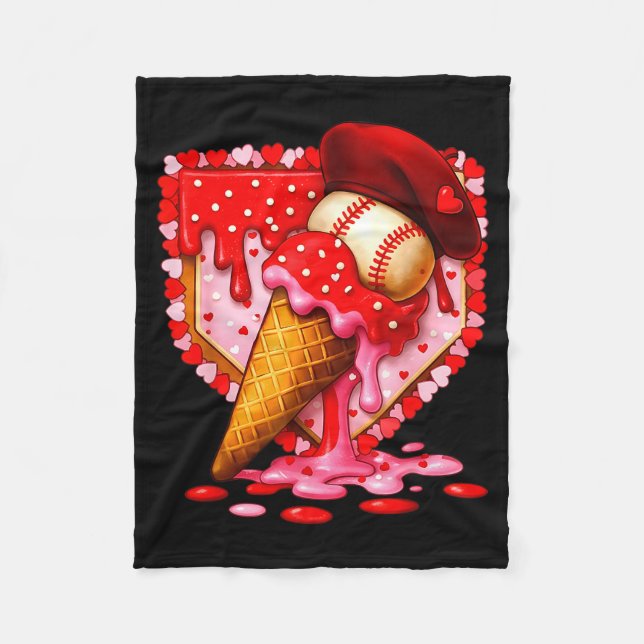 Baseball Heart Valentine Baseball Ice Cream Drip B Fleecedecke (Vorderseite)