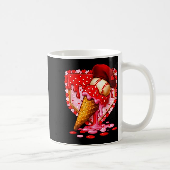 Baseball Heart Valentine Baseball Ice Cream Drip B Kaffeetasse (Rechts)