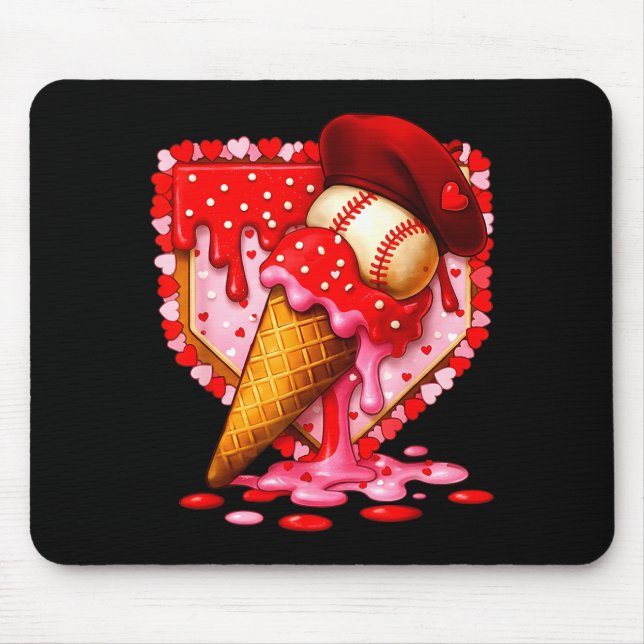 Baseball Heart Valentine Baseball Ice Cream Drip B Mousepad (Vorne)